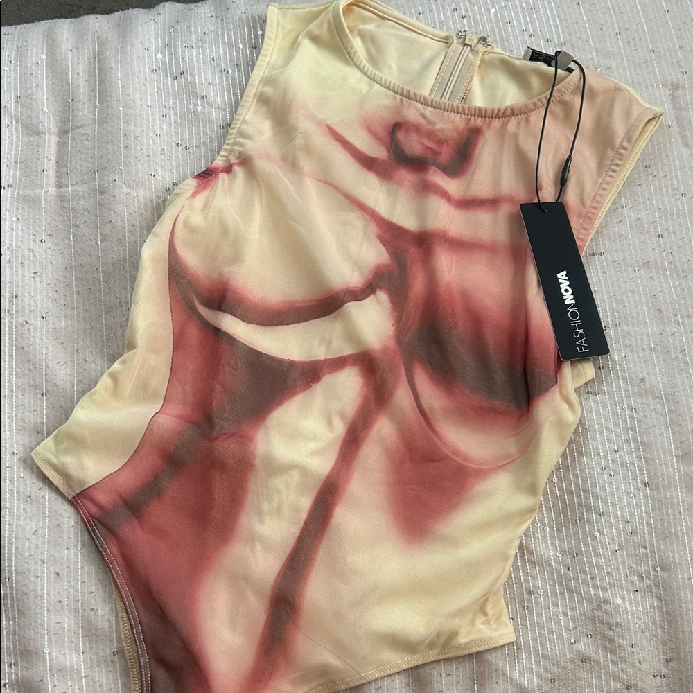 Fashion Nova Women's Red and Yellow Bodysuit